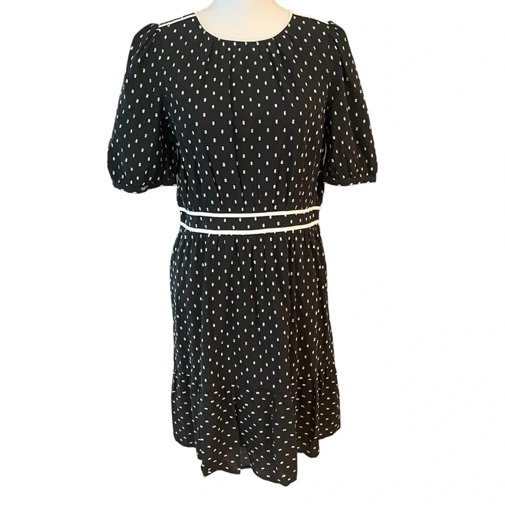 Loft Clip Dot Flounce‎ Dress Blouson Sleeves Black Size 6